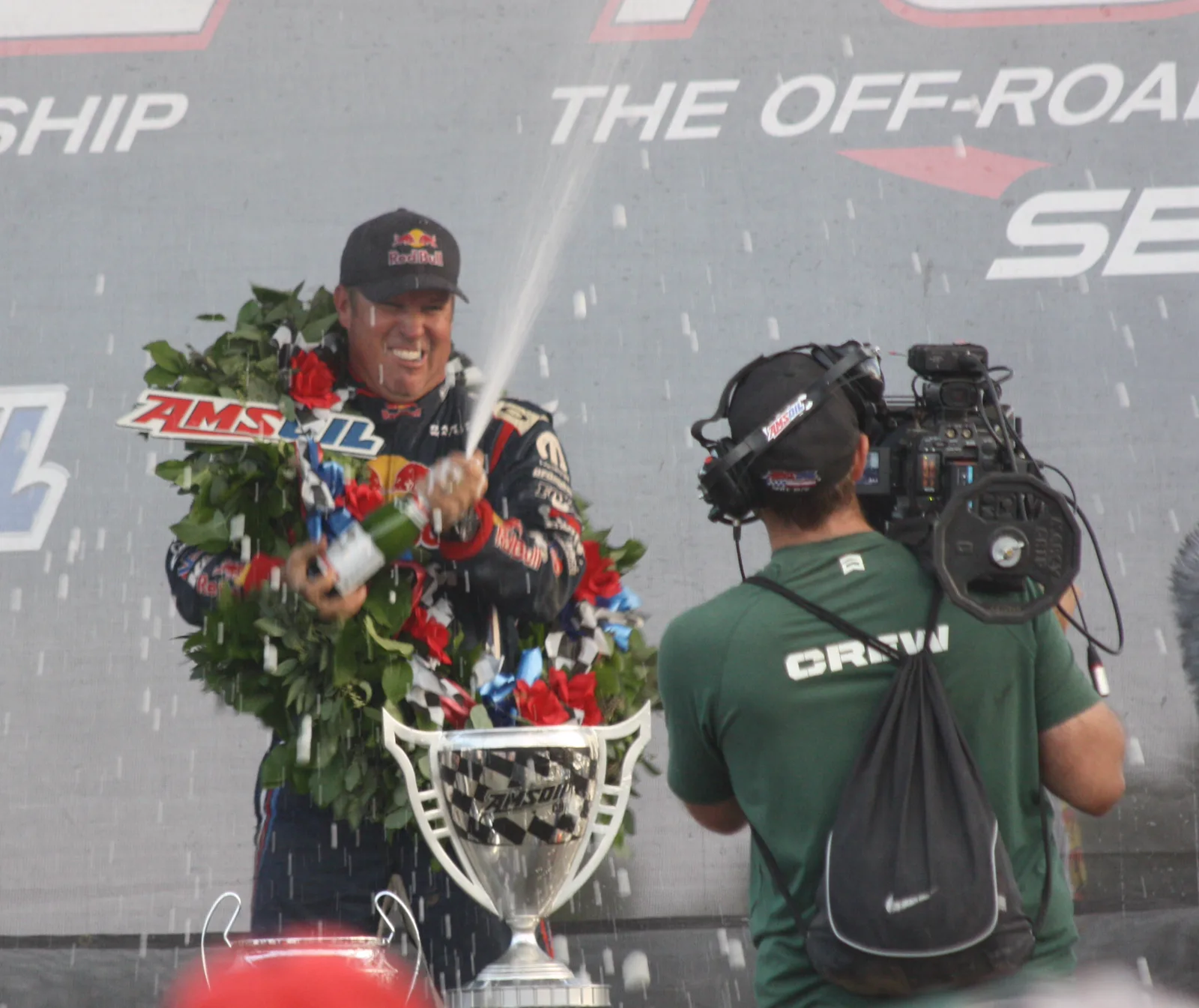 Rick Johnson celebrates a championship win
